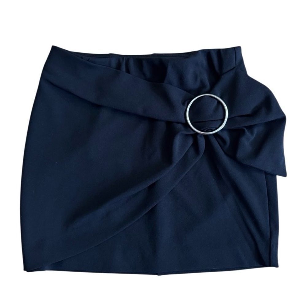 Express Women's Black Buckle Wrap A Line Mini Skirt Size XS